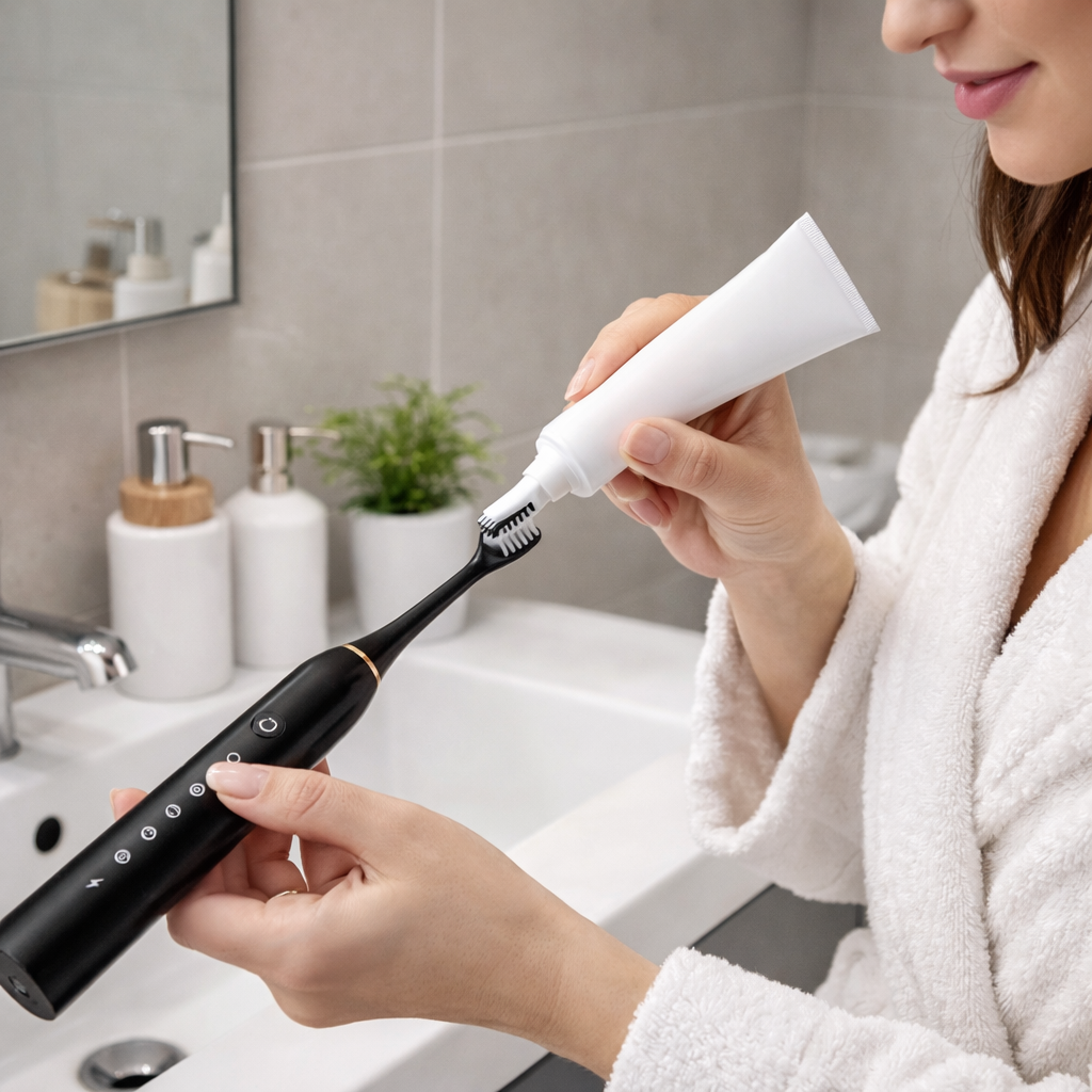 Escova de Dentes Elétrica Sônica Recarregável IPX7 com 6 Modos e 4 Refis – Longa Duração | Casa Vibe Decor