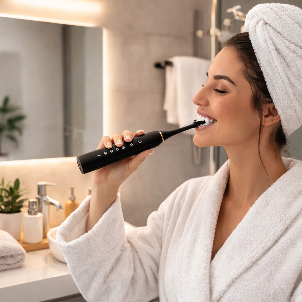 Escova de Dentes Elétrica Sônica Recarregável IPX7 com 6 Modos e 4 Refis – Longa Duração | Casa Vibe Decor