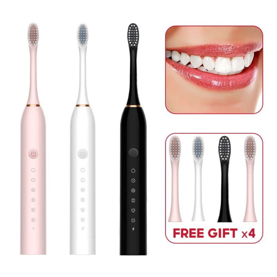 Escova de Dentes Elétrica Sônica Recarregável IPX7 com 6 Modos e 4 Refis – Longa Duração | Casa Vibe Decor