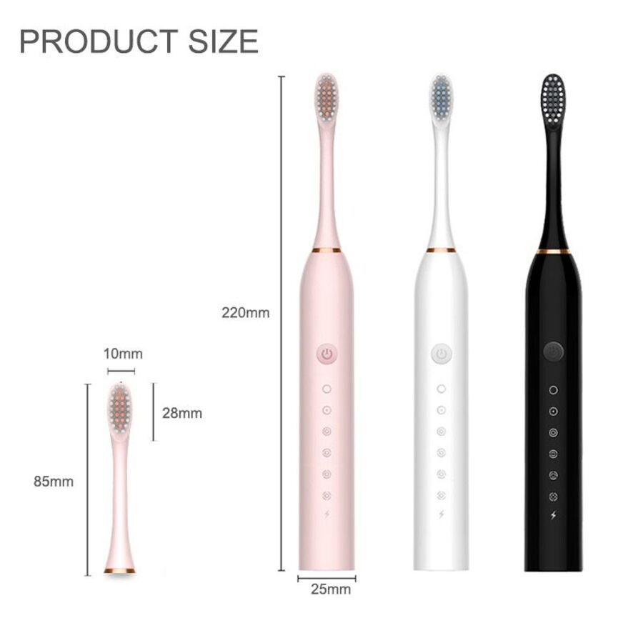 Escova de Dentes Elétrica Sônica Recarregável IPX7 com 6 Modos e 4 Refis – Longa Duração | Casa Vibe Decor