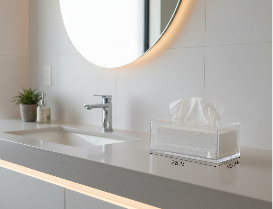 Caixa Porta Lenços Acrílica Transparente Premium – Organização Elegante para Banheiro, Sala e Escritório